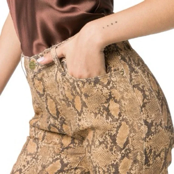 Frame NWT Le High Skinny Crop Snake Effect Jeans in Tan/Black Size 27 - Picture 4 of 16